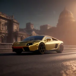 gold lamborgini at the night city, 3D, beautiful color, RTX, TXXA, SSAO, High quality,hyperrealistic, cinematic, Super detailed, Anti-Aliasing,Full color, HDR,4k