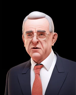 Caricatura 3D de Álvaro Uribe Vélez con una nariz cómicamente (((muy grande)))... pintura surrealista, diciendo: El texto dice "Animadversión de magistrados en mí contra". 3/4. Colores blanco, rojo y negro