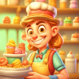 a cartoon character thirty years old confectioner , an ultrafine detailed painting by senior character artist, featured on polycount, sots art, artstation hd, 2d game art, behance hd