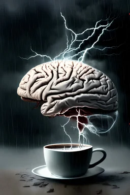 Brain sliced along the midline by a mad scientist drinking a coffee in a thunderstorm