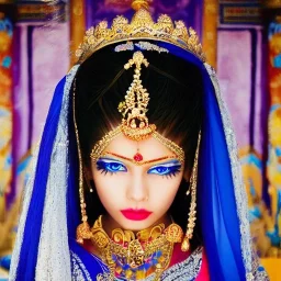 Indian Princess long hairs blue eyes in a temple