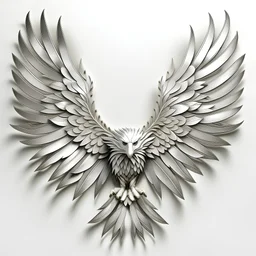 an eagle that flapped its wings with a white background and an arch in the form of silver leaves