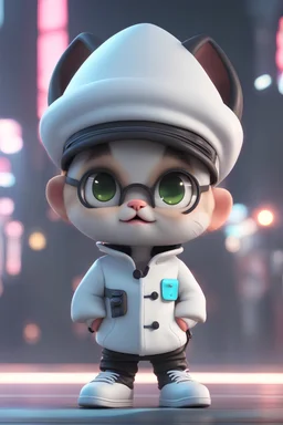 cartoon cute chibi cat with white and sneakers, Cyberpunk realism style, front view, wearing a chef costume, zbrush, Arys Chien and light black, lit children, 32k uhd, street fashion, round,8k,HD