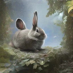 fantasy magic, sharp focus, illustration, highly detailed, digital painting, concept art, art germ and Paul Lewin and Kehinde Wiley, masterpiece silver slolo rabbit, dark blue aye