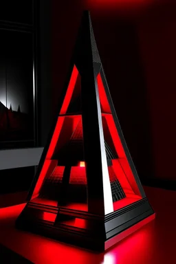 gaming table lamp inspired by klcc tower buliding architecture futuristic-modern stlye. piramid form, red and black color scheme