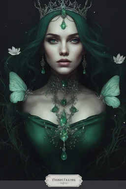 Dark green hair, elven crown emerald Water lilies long hair lotus night Fairy princess rapunzel hair queen crown dragonflies fireflies elven tiara flowers fairy wings gothic dark green