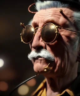 Portrait cabaret scene, steampunk. old man and little monkey, Sunglasses, rain, smoking, happy, hot. Many people background, highly detailed, concept art, unreal engine 5, god rays, ray tracing, RTX, lumen lighting, ultra detail, volumetric lighting, 3d, finely drawn, high definition, high resolution.