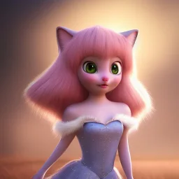 Cute beautiful princess cat girl in a fantasy world; shining eyes, magical world, extremely detailed long fur, high quality picture, beautiful full volumetric lighting, cinematic shimmering illumination, brilliant coloring, smooth, sharp focus, crispy quality, vray; Pixar, Disney, Artstation; HD, HDR, SF, CGSociety, 16k, photorealistic, unreal engine