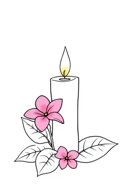 outline art for square Heart Candle Plumeria coloring page for kids, classic manga style, anime style, realistic modern cartoon style, white background, sketch style, only use outline, clean line art, no shadows, clear and well outlined