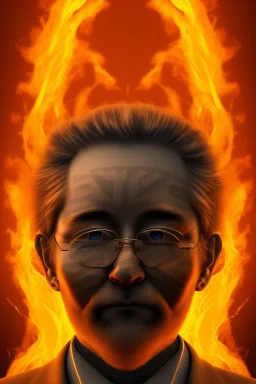 satoshi nakamoto in the bitcoin mining hole, Fire theme art, Dark moody night atmosphere, , 8K, close-up face, anatomically perfect face, oak tree roots, ignore NSFW