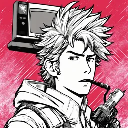 [illustration for wii No More Heroes style with thick lines] This clutters the internet with incomplete and inaccurate noise. You might as well post images of old TV static. I have under 43 Deviations in my 11 years on this website, because I curate and delete my worst pieces. Meanwhile AI prompters are posting about 8,000 a year *each*. This is killing DeviantArt and the internet more broadly as well.