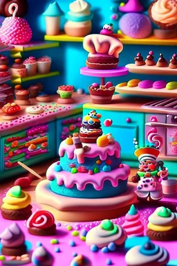 surrealistic image of toys baking and decorating delicious treats in a toy-sized bakery. You can have toy chefs decorating cupcakes, rolling out dough for cookies, and frosting cakes. Surround them with an assortment of mouth-watering pastries and candies.