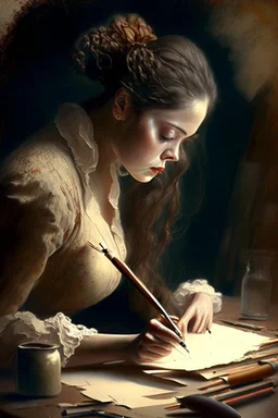 Artista mujer escribiendo