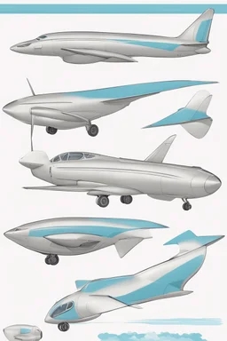 aeroplane inspired by shark with side view , quarter view and front view