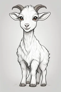 create a outlined cartoon coloring page of a baby goat . Pay attention to the details of the faces and White background, sketch style, half of body, use outline, clean line art, no shadows, no coloring, no shading, no grey.
