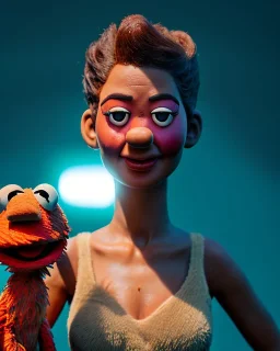 Realistic image, hybrid sexy woman body with muppet Sesame Street head, portrait, concept art, smooth, unreal engine 5, god lights, ray tracing, RTX, lumen lighting, ultra detail, volumetric lighting, 3d, finely drawn, high definition, 4k.