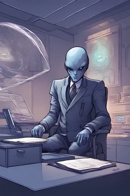 INT. ALIEN LEADER'S OFFICE - DAY The room is adorned with advanced technology, strange artifacts, and holographic displays.vadil,with air of authority, sits behind a sleek desk. DR. Mikos. Mikos has been secretly summoned to dala by vadil so as to find the spy on the planet, who had accessed the galactic data, vadik believes ita an alien on the dala and doesn't trust anyone but an outsider to carry out an investigation. Dr mikos is the only one on the council leader against the war, he is vadi