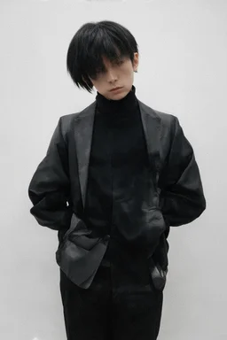 cypher punk turtleneck-clad silhouette mining code in a Tokyo lab