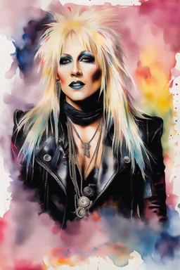 Text "Motley Crue, " Doro Pesch, Miss Motley Crue, bright, colorful, multicolored watercolor stained wall in the background