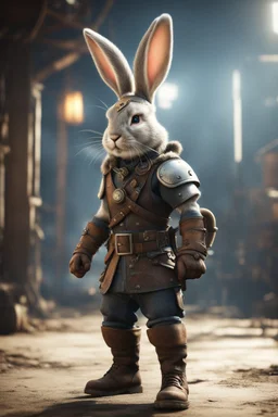 portrait of fast viking rabbit with helmet & boots in fallout 4 setting, bokeh, downlight, prize winning, depth of field, cartoon