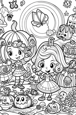 coloring pages for kids, Texto " Lisbeth Del Valle " en alta definición, caracterizado al estilo de Cute hello kitty, halloween y flores, ilustración, mariposas,renderizado 3d, vibrante, 3d render, typography, cartoon style, thick lines, low detail, black and white, no shading, --ar 85:110