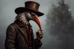 arafed man bird wearing a hat and jacket with a long beak, vintage, from witcher (2021), portrait photoreal, taking tobacco snuff, trending on artstatio, from the game pathologic 2, 2 0 1 4. modern attire, thomas