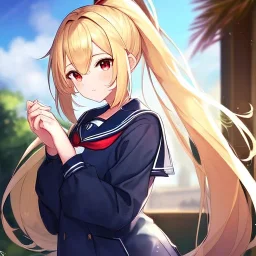 Clear focus,High resolution,High quality, Blonde One Ponytail hair, Red eyes, Sailor uniform