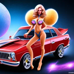 huge breast hairy alien woman on toy car