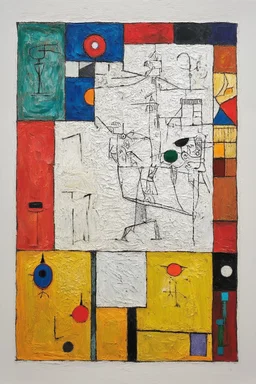 LIving without a sense of self; a painting with an admixture of Paul Klee and Philip Guston