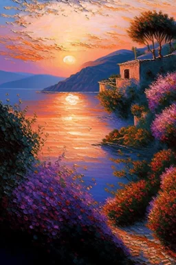 Greece landscape oil painting, detailed Claude Monet, detailed, sunrise