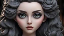 a close up of a statue of a woman, a surrealist sculpture, zbrush central contest winner, gothic art, big eyes with eyelashes, with wild hair and haunted eyes, realistic cute girl painting, corpse bride style, painted with a thin brush, very detailed and beautiful face, photorealistic disney, nicely detailed, face - up, maia sandu hyperrealistic, shot with Sony Alpha a9 Il and Sony FE 200-600mm f/5.6-6.3 G OSS lens, natural ligh, hyper realistic photograph, ultra detailed -ar 1:1 —q 2 -s 75