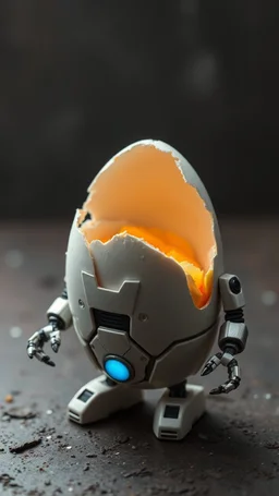 An broken egg inside it a robot