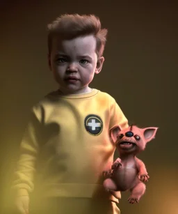 Quarantine Tarantino toddler, full body, dramatic lighting, hyper realistic