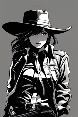 Female gunslinger, cowboy hat, revolver, anime