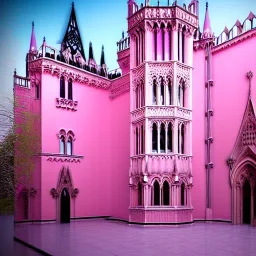 concept art, concept design, neogothic palace, neo gothic, aesteric, pink walls, pink exterior, glass exterior