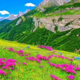 joli paysage de montagne ciel bleu fleurs