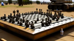 A chessboard with holes in it and Israeli tanks in place of the chess pieces