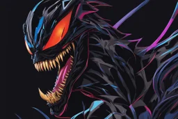 Venom in 8k Hayao Miyazaki draw style, yu gi oh them, neon effect, close picture, rain, highly detailed, high details, detailed portrait, masterpiece,ultra detailed, ultra quality