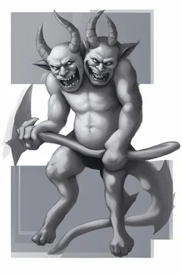 A two-headed devil with muscles, holding an icebreaker in his hands