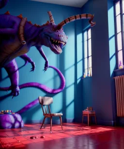 Ultra Realistic Room image with big sweet monster, Kandinsky artist style, highly detailed, unreal engine 5, RTX, ultra detail, volumetric lighting, finely drawn, high definition, high resolution.