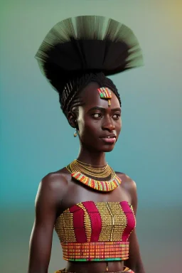 kente african bride model, full body, cinema 4d, octane render, high detail