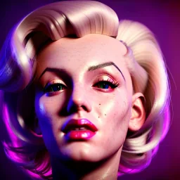 Realistic image portrait, blonde woman, sweet Marylin Monroe face, punk style, long hair, glow eyes, highly detailed, unreal engine 5, ray tracing, RTX, lumen lighting, ultra detail, volumetric lighting, 3d, finely drawn, high definition, high resolution.