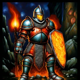 fantasy 90's tcg art of chainmail magma knight