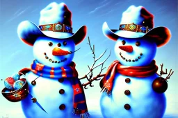 Impressionism, Romanticism, acrylic paint, pastel colors, cowboy snowman, Fine detail, Fine art