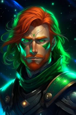 Galactic beautiful aged man knight of sky deep green eyed redhaired