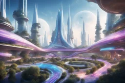theme park of the city of the future 2050, fairy tale, radiance, abstraction