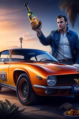 brand campaign for a new drink with orange and chili flavour with Grand Theft Auto V car high resolution