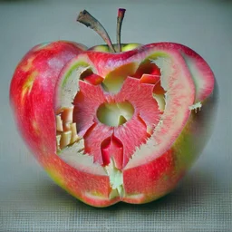 apple cut in parts with blood inside