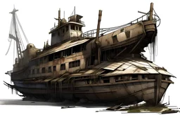 ship, post-apocalyptic, concept art, blank background