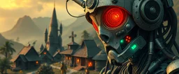 the first nation, robotic witchcraft, cyberpunk village, close up portrait of astroid dweller